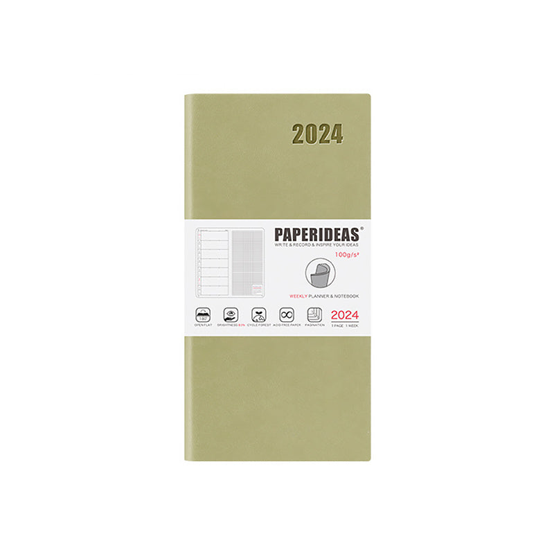 PAPERIDEAS 2024 48K Softcover Weekly Planner Notebook, Pale Green