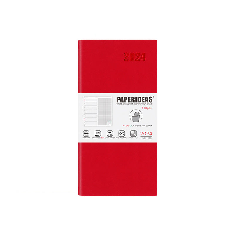 PAPERIDEAS 2024 48K Softcover Weekly Planner Notebook, Red