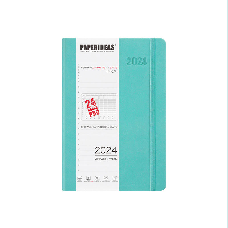 PAPERIDEAS 2024 A5 Hardcover / Softcover Daily Planner Notebook, Green Blue / Hardcover
