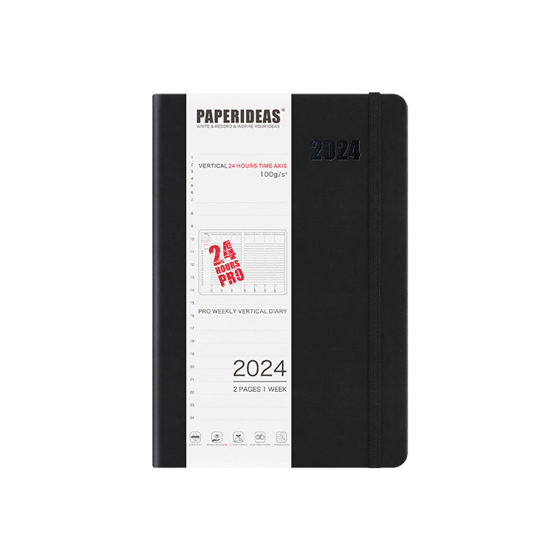PAPERIDEAS 2024 A5 Hardcover / Softcover Daily Planner Notebook, Black / Hardcover