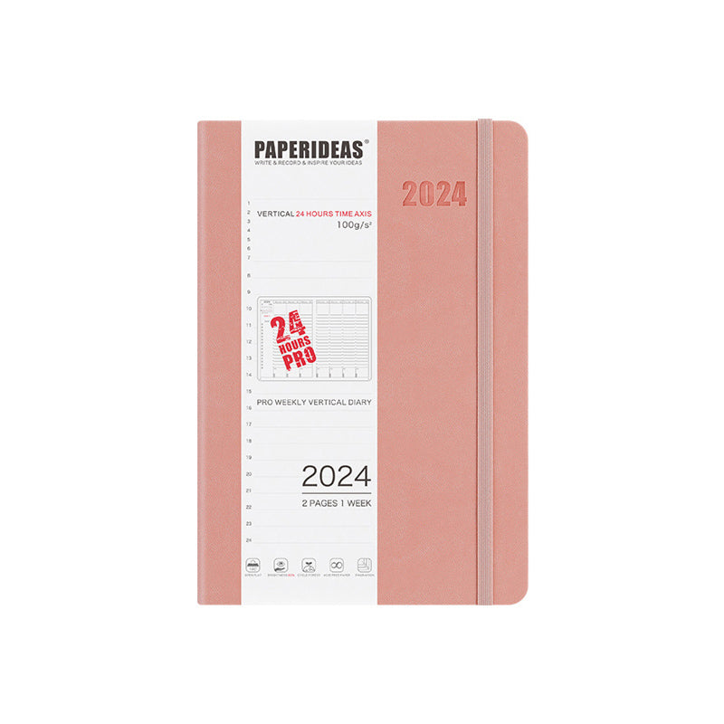 PAPERIDEAS 2024 A5 Hardcover / Softcover Daily Planner Notebook, Pink / Hardcover