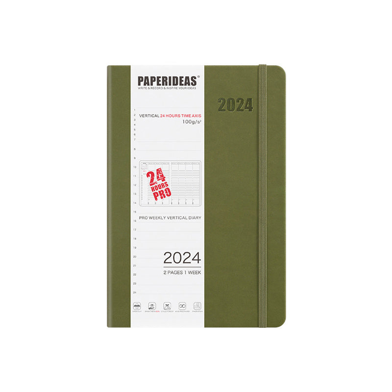PAPERIDEAS 2024 A5 Hardcover / Softcover Daily Planner Notebook, Green / Hardcover