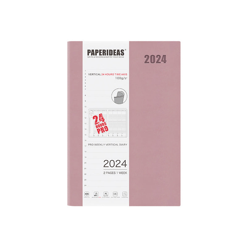 PAPERIDEAS 2024 A5 Hardcover / Softcover Daily Planner Notebook, Pink / Softcover