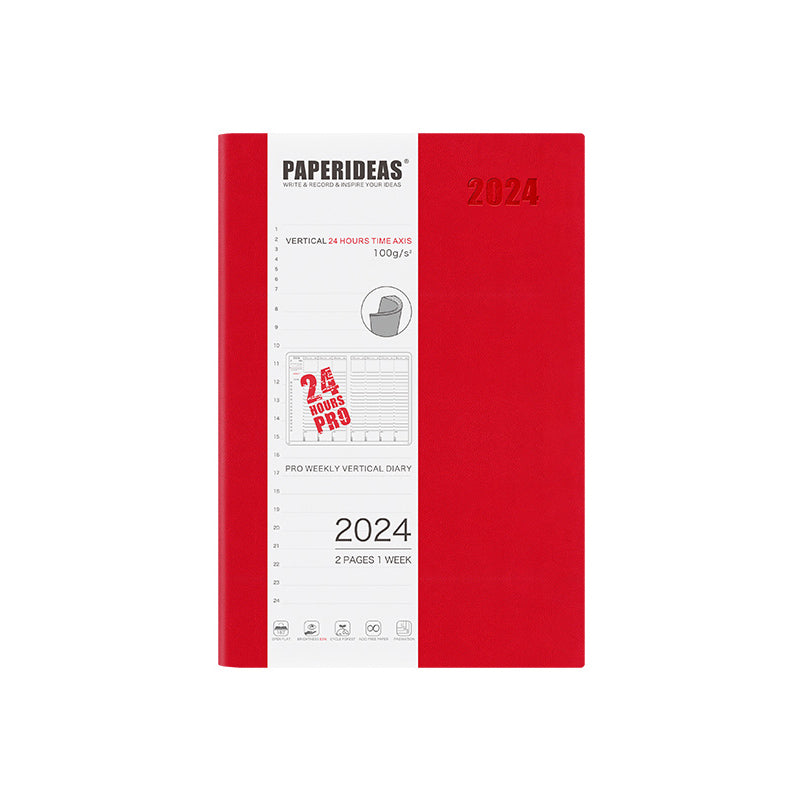 PAPERIDEAS 2024 A5 Hardcover / Softcover Daily Planner Notebook, Red / Softcover