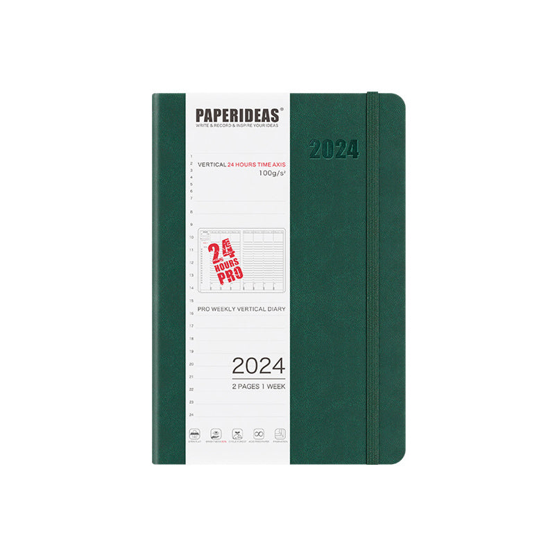 PAPERIDEAS 2024 A5 Hardcover / Softcover Daily Planner Notebook, Dark Green / Hardcover