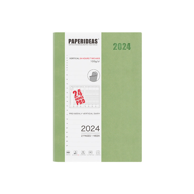 PAPERIDEAS 2024 A5 Hardcover / Softcover Daily Planner Notebook, Avocado Green / Softcover