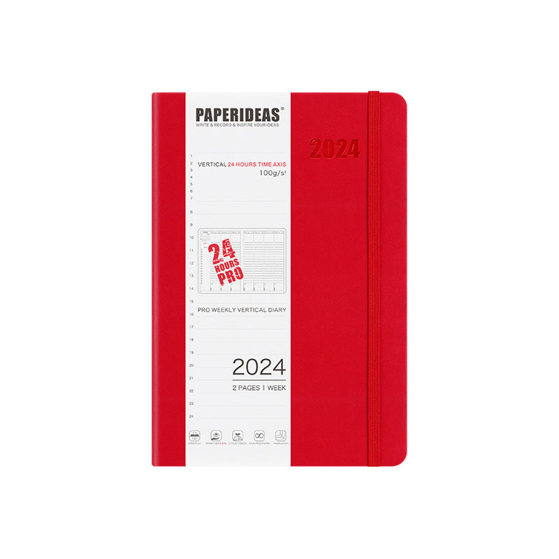 PAPERIDEAS 2024 A5 Hardcover / Softcover Daily Planner Notebook, Red / Hardcover