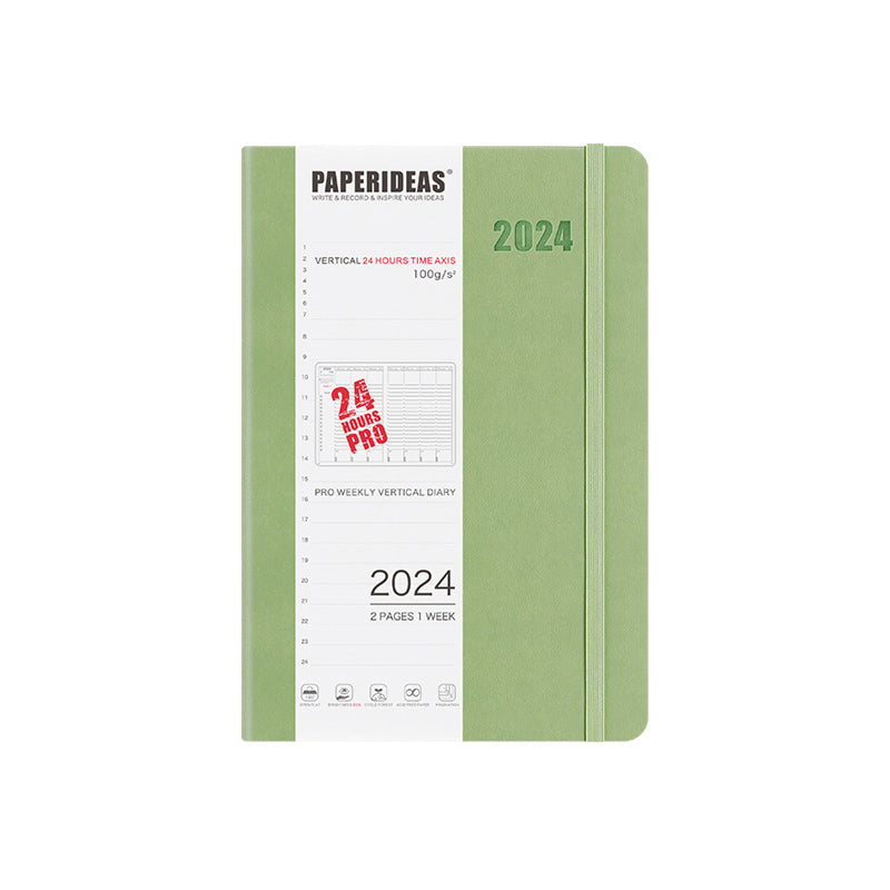 PAPERIDEAS 2024 A5 Hardcover / Softcover Daily Planner Notebook, Avocado Green / Hardcover