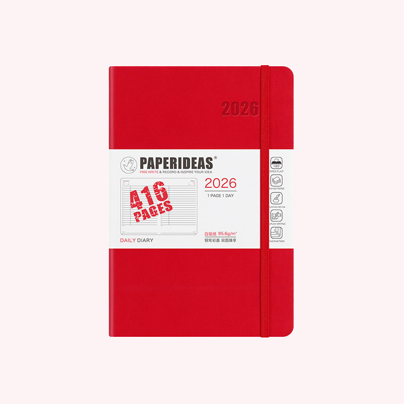 PAPERIDEAS 2026 A5/A6 Hardcover 416 Page Daily Planner Notebook