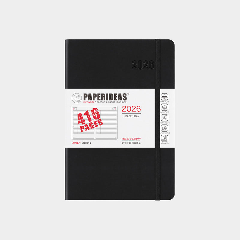 PAPERIDEAS 2026 A5/A6 Hardcover 416 Page Daily Planner Notebook
