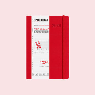 PAPERIDEAS 2026 A5 Hardcover Weekly Planner with Hourly Schedule Notebook, Red, Planner