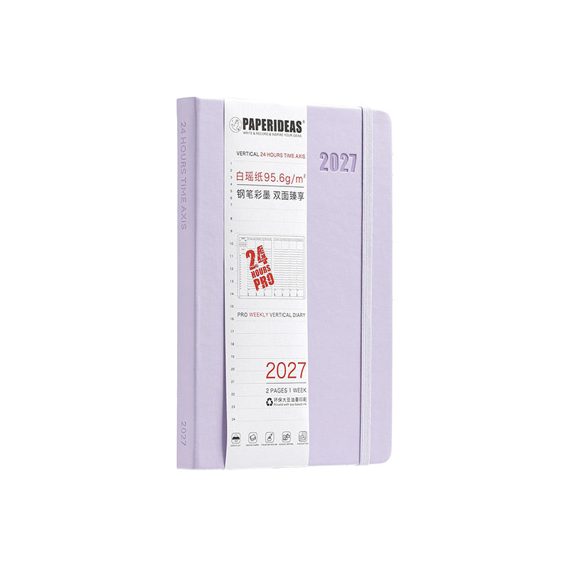 Paperideas 2027 A5 hardcover weekly planner in Pale Purple with matching elastic band and white PAPERIDEAS belly band
