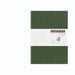 Dark green PAPERIDEAS softcover notebook with white belly band and soft-cover flex icon.
