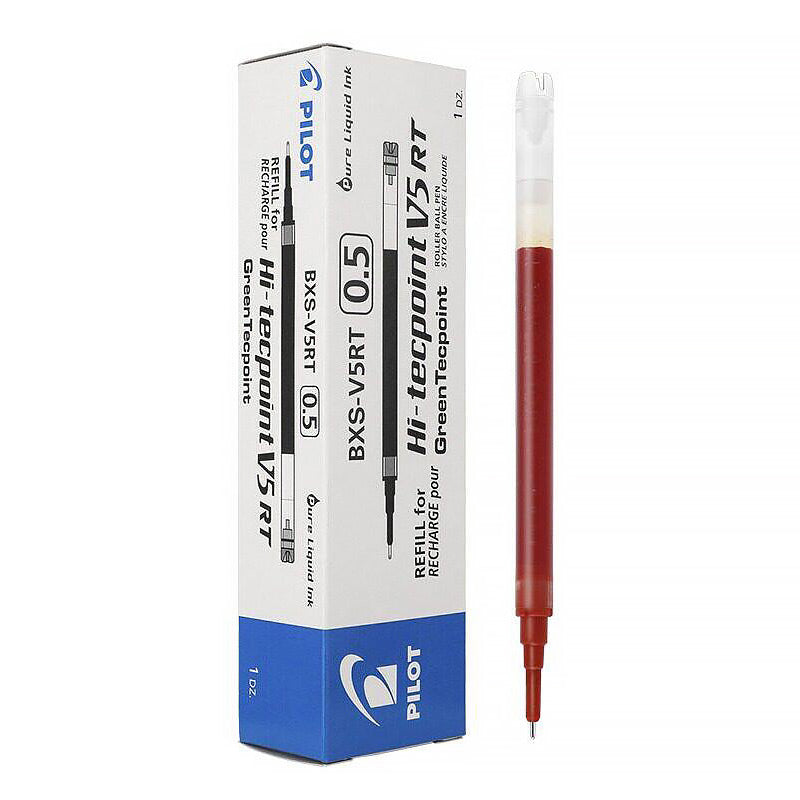 PILOT Precise V5 RT Premium Rolling Ball Pen & Refill [6 / 12 Refills Pack] - 0.5mm Red / Refills / 12