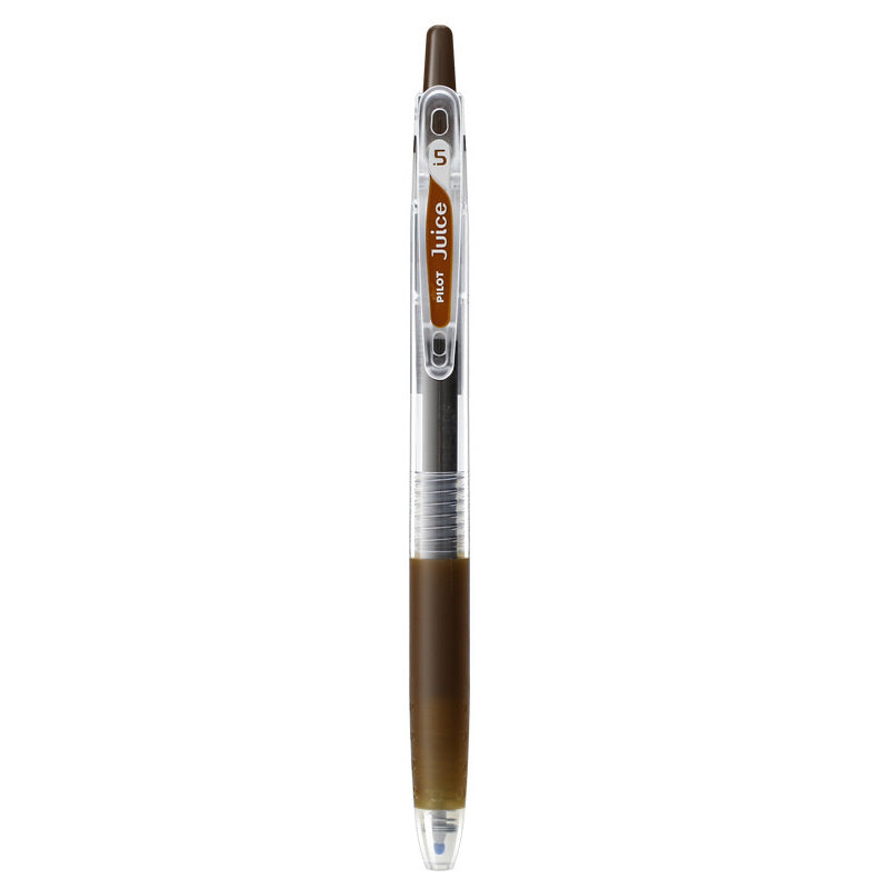 Coffee Brown shade of the PILOT Juice 0.5mm gel pen shown beside its color name and tip size label