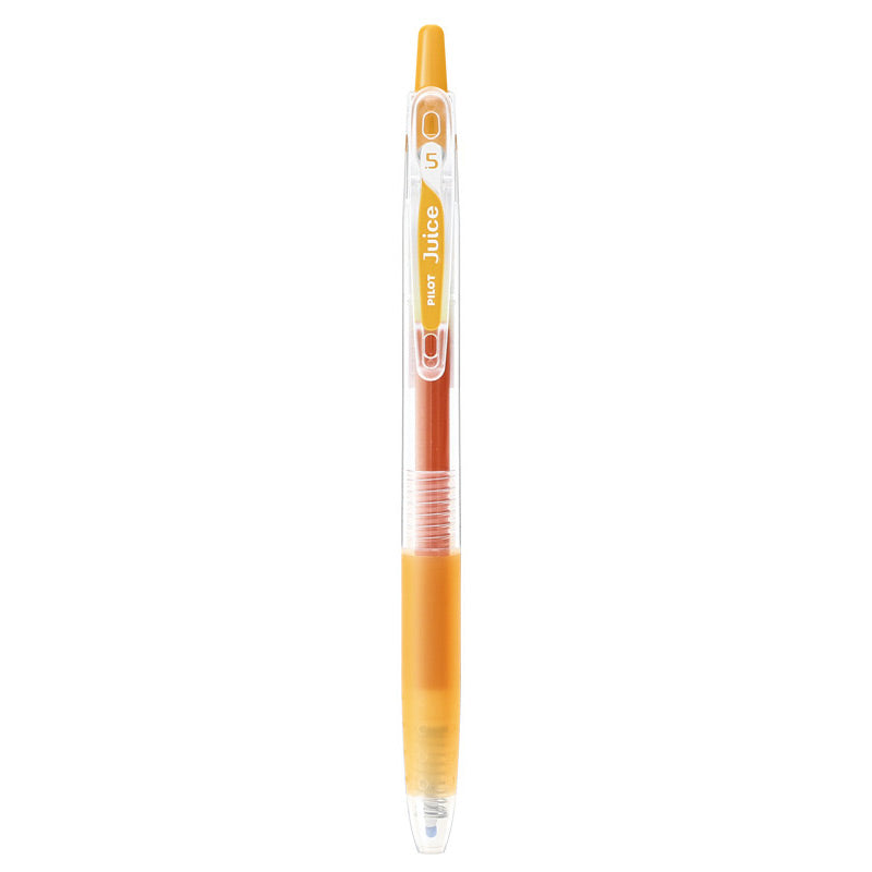 Apricot Orange shade of the PILOT Juice 0.5mm gel pen shown beside its color name and tip size label