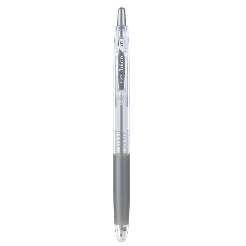 Silver shade of the PILOT Juice 0.5mm gel pen shown beside its color name and tip size label