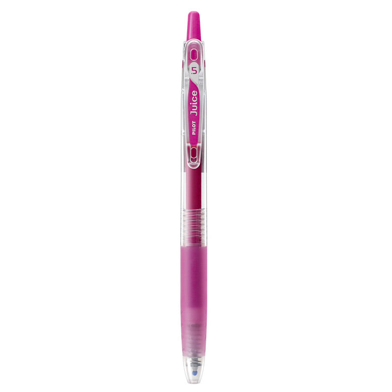 Rose Pink shade of the PILOT Juice 0.5mm gel pen shown beside its color name and tip size label
