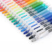 Rainbow-colored gel pens laid diagonally across dot grid paper