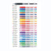 Official color chart listing all gel pen shades with model codes