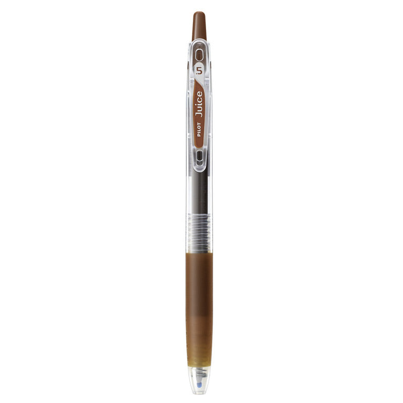 Brown shade of the PILOT Juice 0.5mm gel pen shown beside its color name and tip size label