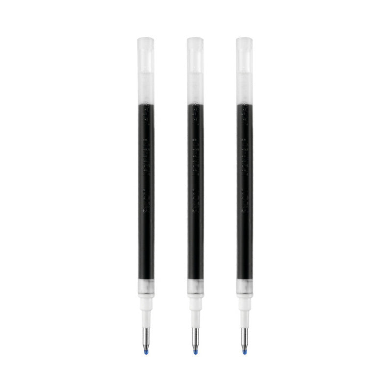 Three black PILOT Juice gel pen refills are shown with their black tips visible.