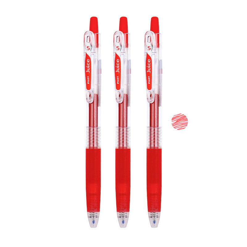 PILOT Juice gel pen refill 3-pack in red ink is shown with its package.