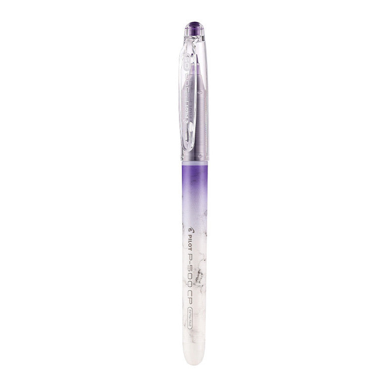 Pilot P-500 CP Extra Fine purple gel pen with white marble-to-purple gradient barrel