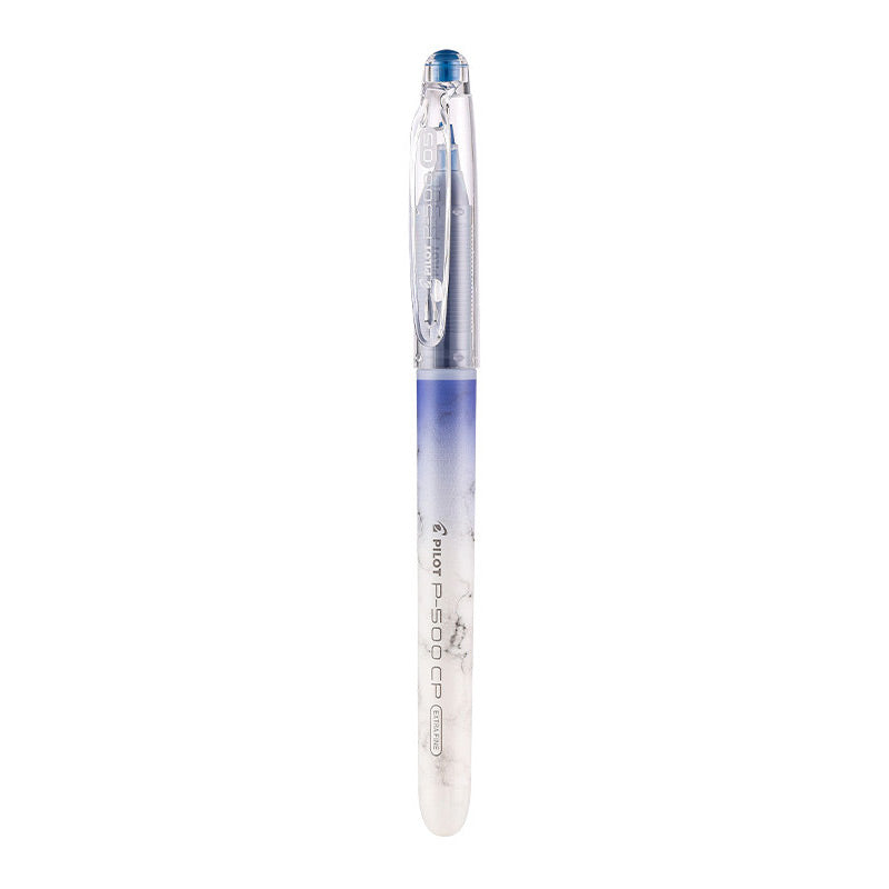 Pilot P-500 CP Extra Fine blue gel pen with white marble-to-blue gradient barrel, single