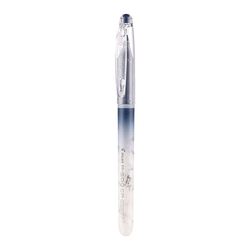 Pilot P-500 CP Extra Fine blue black gel pen with white marble-to-navy gradient barrel