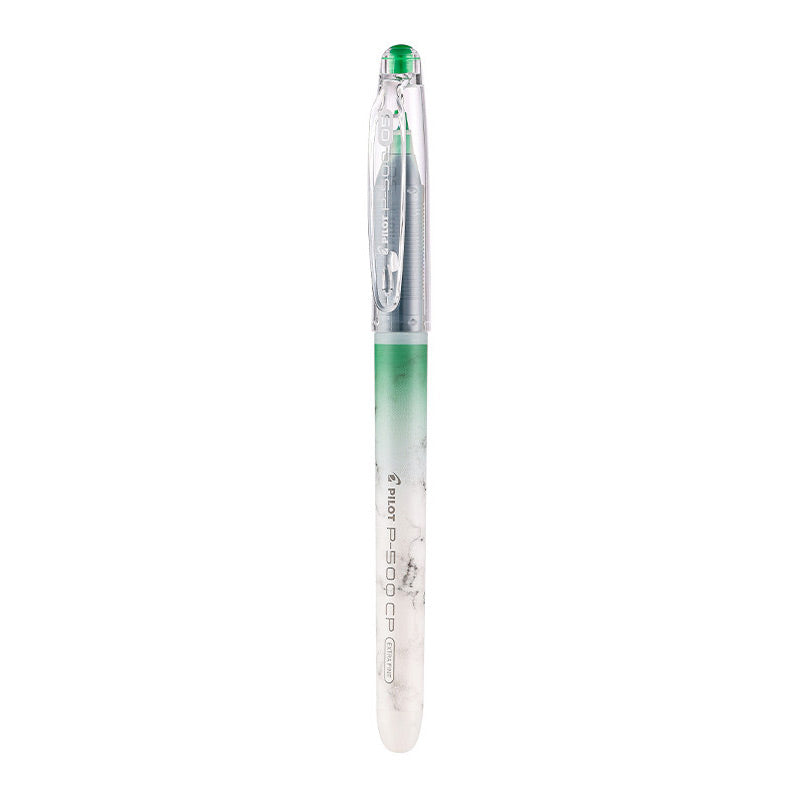 Pilot P-500 CP Extra Fine green gel pen with white marble-to-green gradient barrel, single