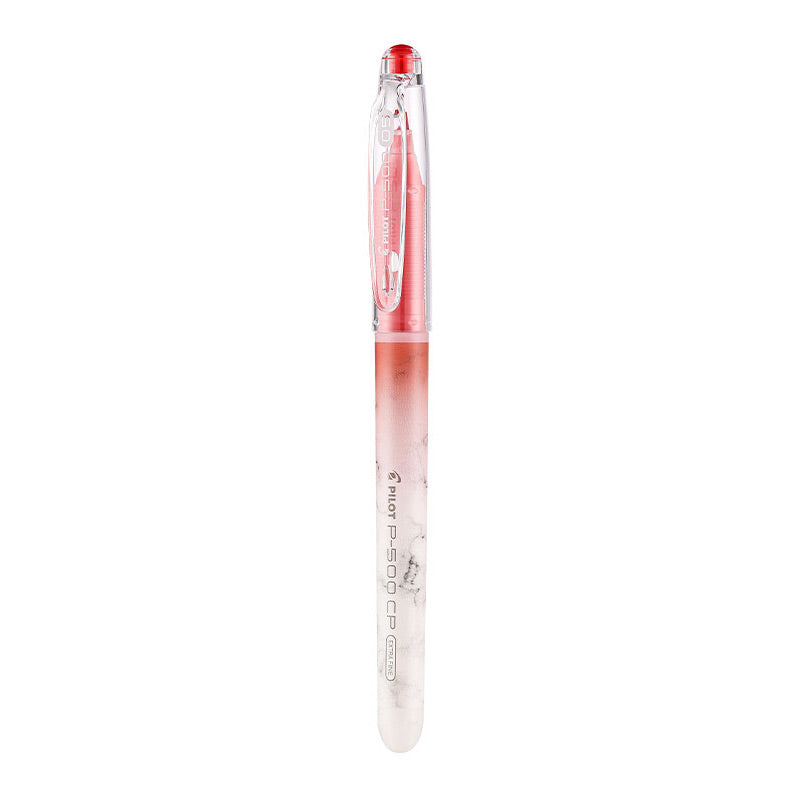 Pilot P-500 CP Extra Fine red gel pen with white marble-to-red gradient barrel, single