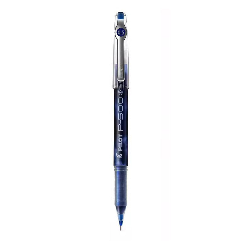 Pilot P-500 Extra Fine 0.5mm blue black gel pen with dark marble barrel and clear cap, single