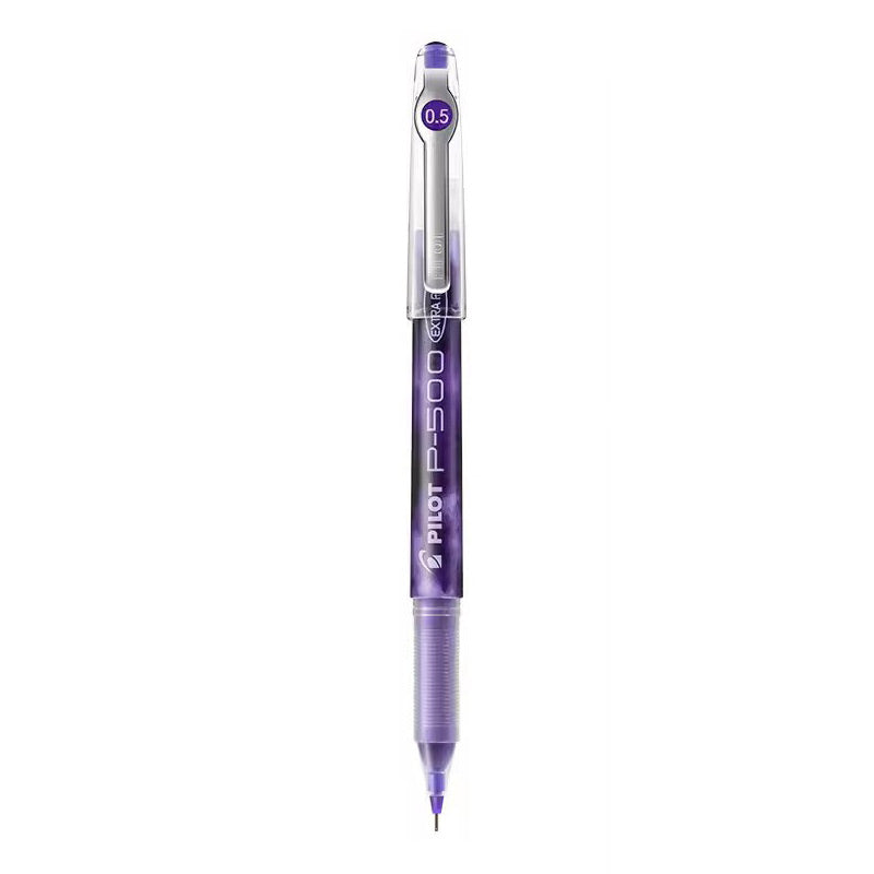Pilot P-500 Extra Fine 0.5mm purple gel pen with purple marble barrel, uncapped tip shown, single