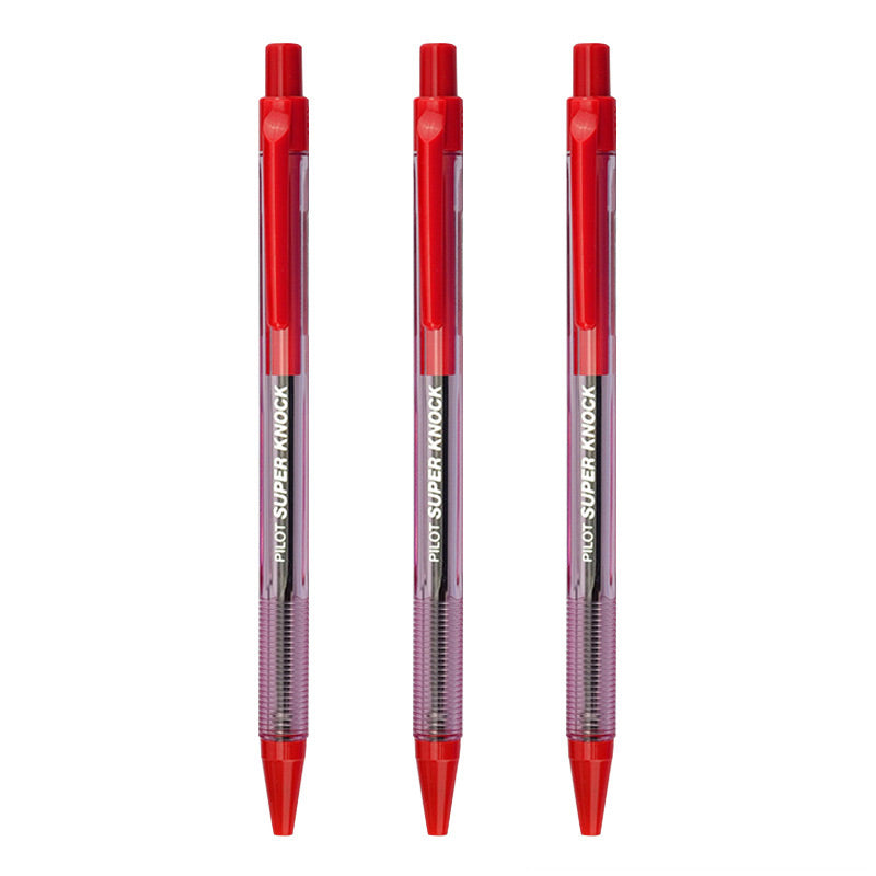 PILOT Super Knock 0.7mm Ball Point Pen 3 Pcs Pack, Red