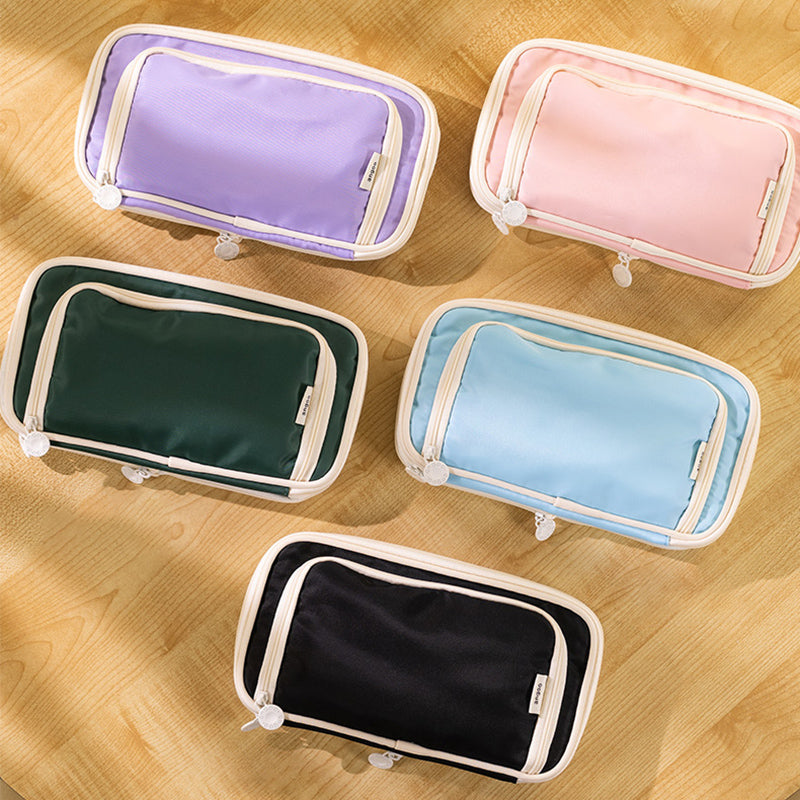 Pastel Zippered Large Foldable Side Open Pencil Case