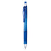 Blue Pentel EnerGize-X PL105 0.5mm mechanical pencil with a translucent barrel and ribbed rubber grip