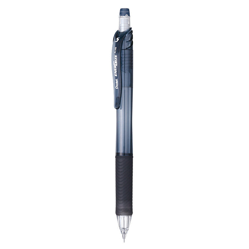Black Pentel EnerGize-X PL105 0.5mm mechanical pencil with a translucent barrel and ribbed rubber grip