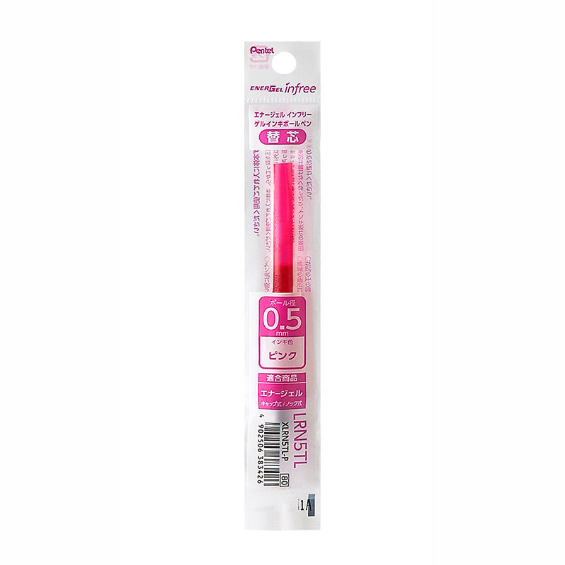 Pink Pentel EnerGel Infree LRN5TL 0.5mm gel pen refill in its package