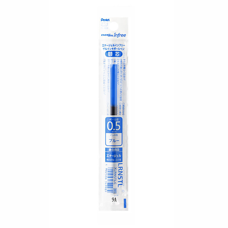 Blue Pentel EnerGel Infree LRN5TL 0.5mm gel pen refill in its package