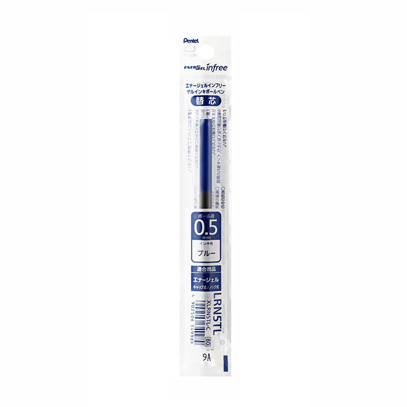 Blue Black Pentel EnerGel Infree LRN5TL 0.5mm gel pen refill in its package