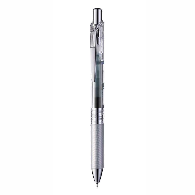 Rough Gray Pentel EnerGel Infree 0.5mm retractable gel pen with a transparent barrel, chrome clip and textured grip