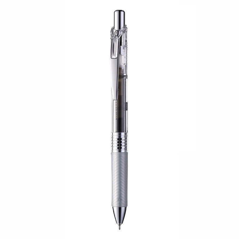 Black Pentel EnerGel Infree 0.5mm retractable gel pen with a transparent barrel, chrome clip and textured grip