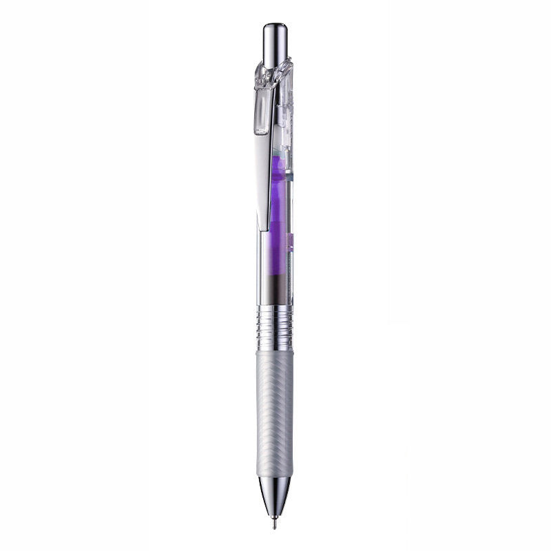 Violet Pentel EnerGel Infree 0.5mm retractable gel pen with a transparent barrel, chrome clip and textured grip