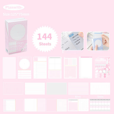 Pink boxed index card set with 144 sheets, 125x75mm cards and sixteen pre-printed planner layouts