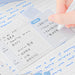 Hand writing a to-do list on a blue IDEA index card placed over a lined notebook page