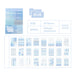 Blue multi-functional sticky notes set by Plan-Plan, featuring 48 pages and 24 patterns, shown with its packaging and a grid of sample note designs on a light blue background.