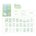 Sticky notes product with green color scheme and various design patterns on a white background.