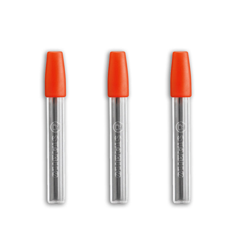 Three clear STABILO 1.4mm lead refill tubes with orange caps