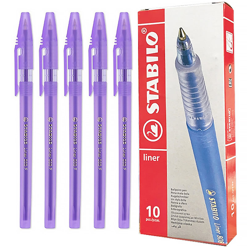 STABILO Liner 0,7 Mm - Lot De 6 Stylos Bille Rétractables Violet - Confort Écriture